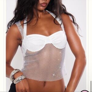 PrettyLittleThing White Mesh Fishnet Crop Top